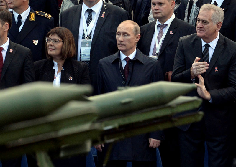 Russian President Putin and Serbian President Nikolic attend a military parade to mark 70 years since the city's liberation by the Red Army in Belgrade