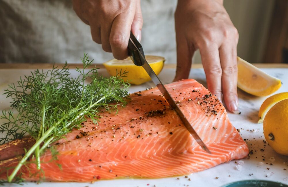 Fresh salmon with dill food photography recipe idea